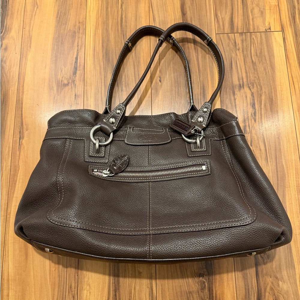 Coach Dark Brown Pebbled Leather Penelope Double-Handle Tote